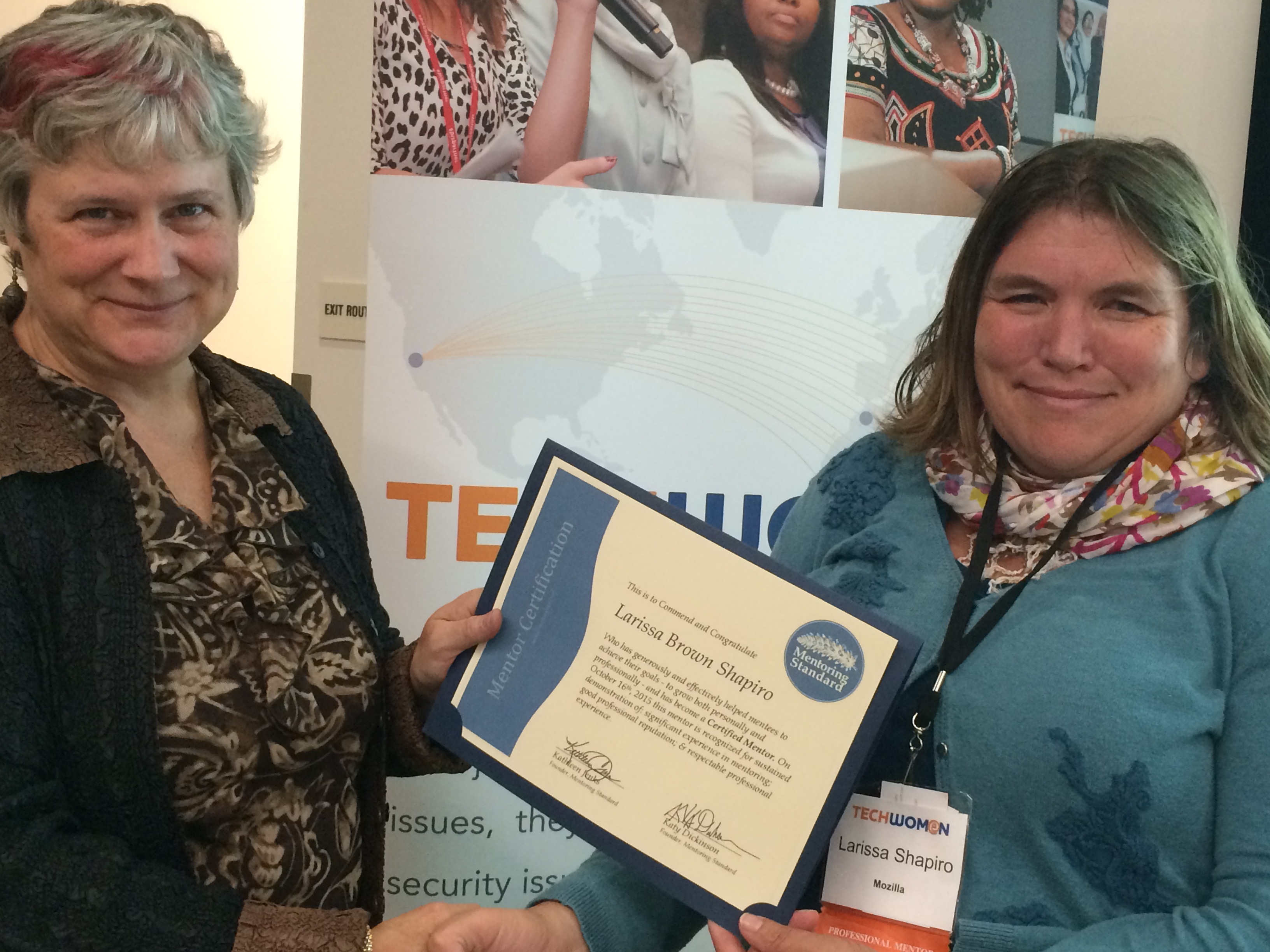 Larissa Shapiro received her Mentor Certificate from Katy Dickinson, October 2015