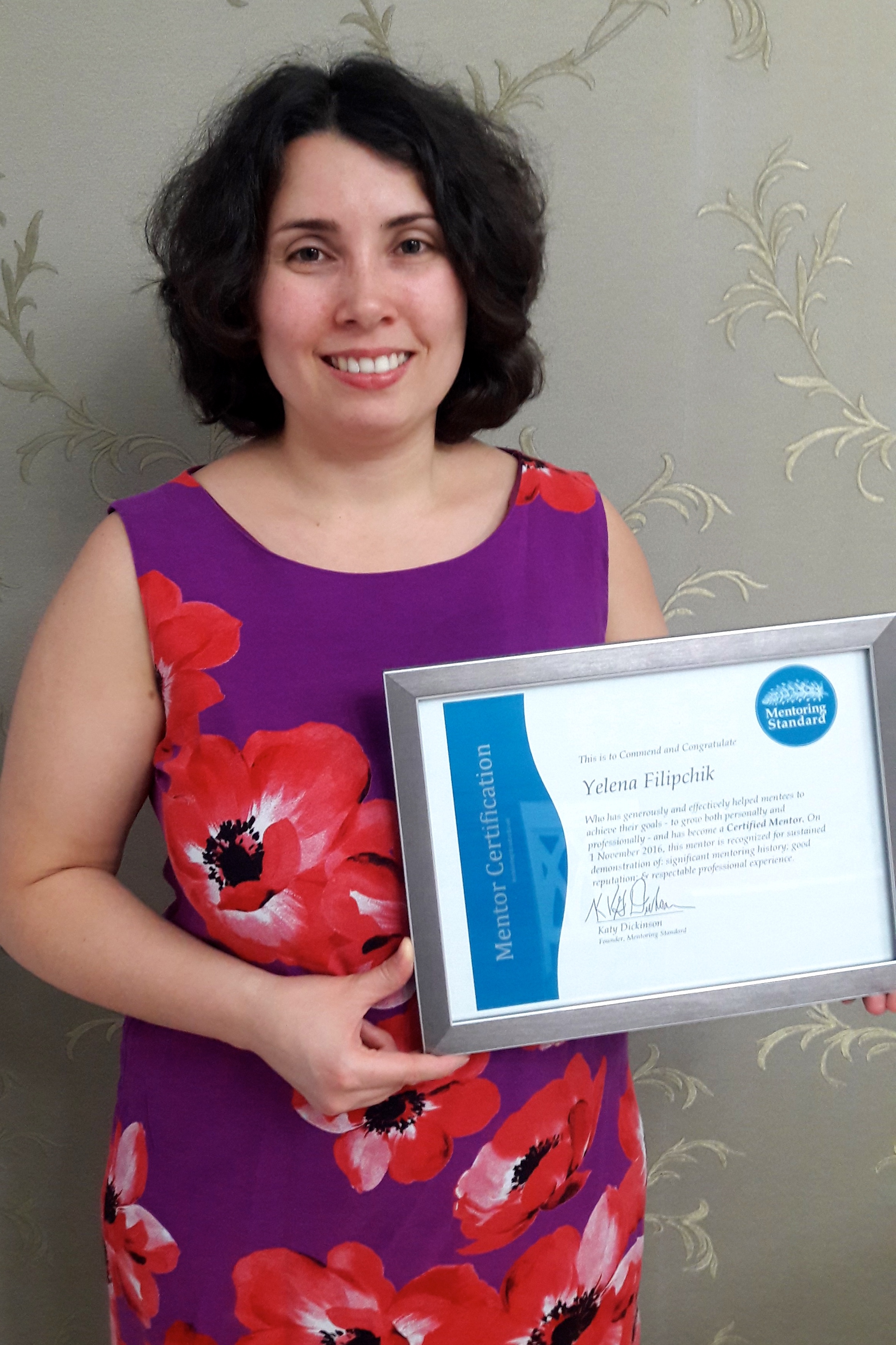 Yelena Filipchik with Mentor Certificate, Dec 2016